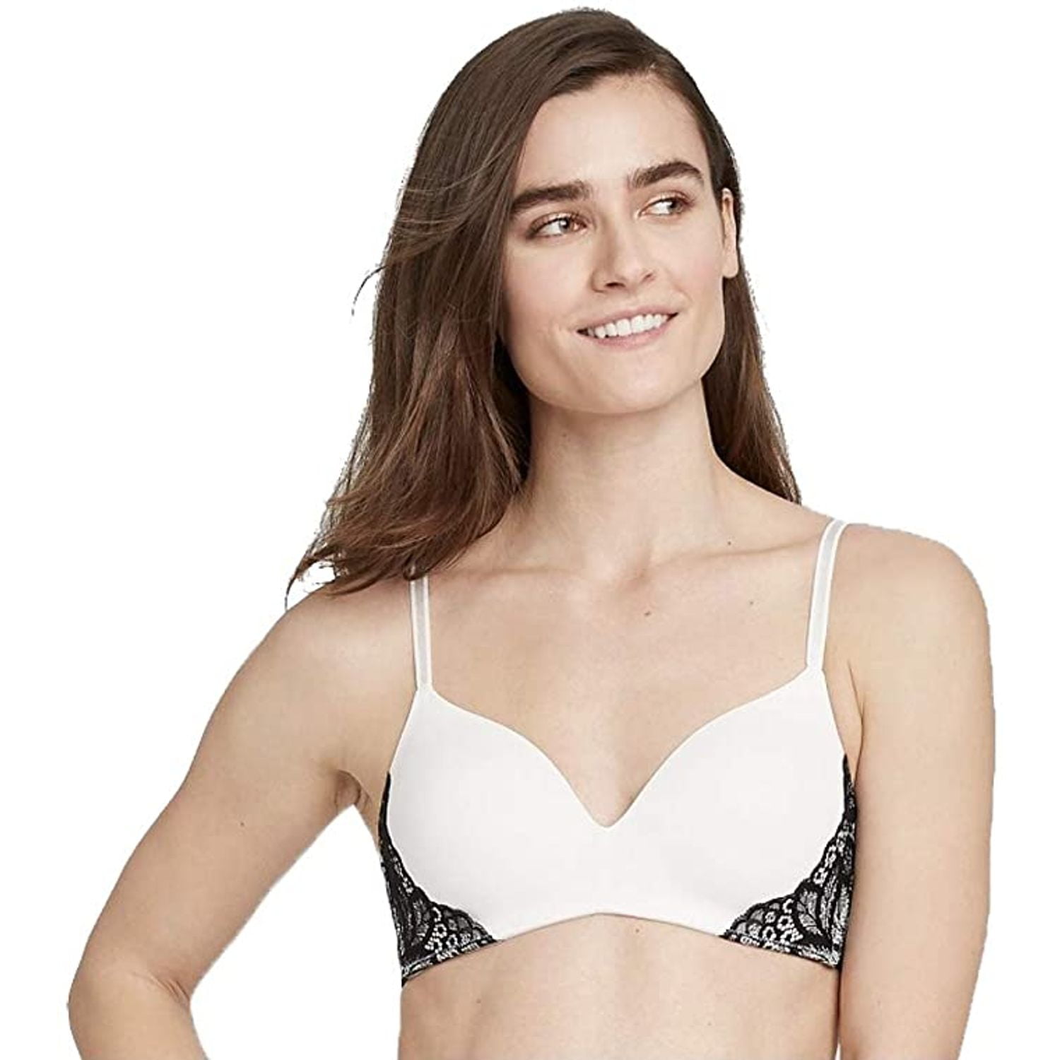 AUDEN Women's Bliss Lightly Lined Wirefree Bra with Lace In White