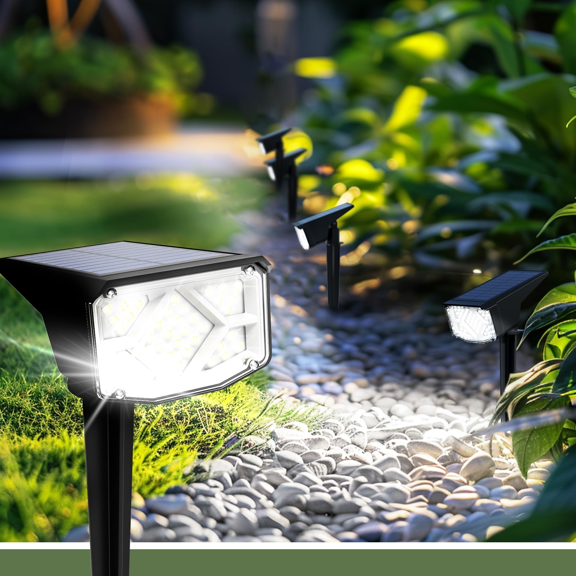 Solar Spot Lights Outdoor 4 Pack - IP65 Waterproof, 3 Lighting Modes, Adjustable Panel For Garden & Pathway