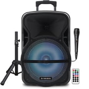Audiobox ABX-12S 12 Portable Bluetooth PA Speaker w/Stand & Mic, USB, TF, FM, AUX, 1/4 Mic Jack, Rechargeable Battery, Trolley Handle & Wheels, Perfect for DJ, Parties, Events