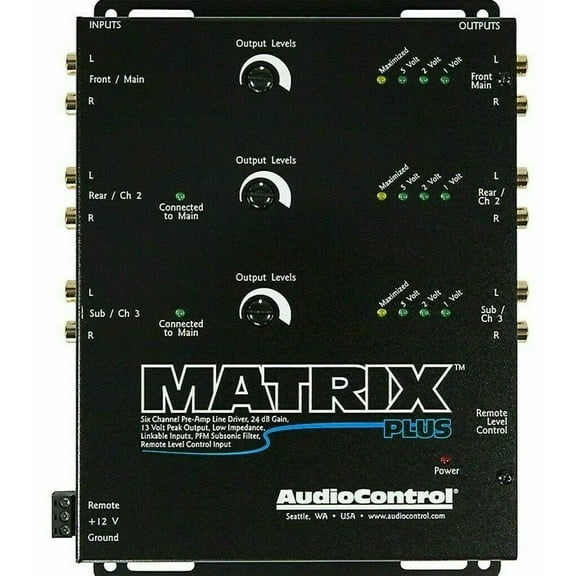AUDIOCONTROL MATRIX PLUS BLACK 6-CHANNEL LINE DRIVER OPTIONAL LEVEL CONTROL NEW