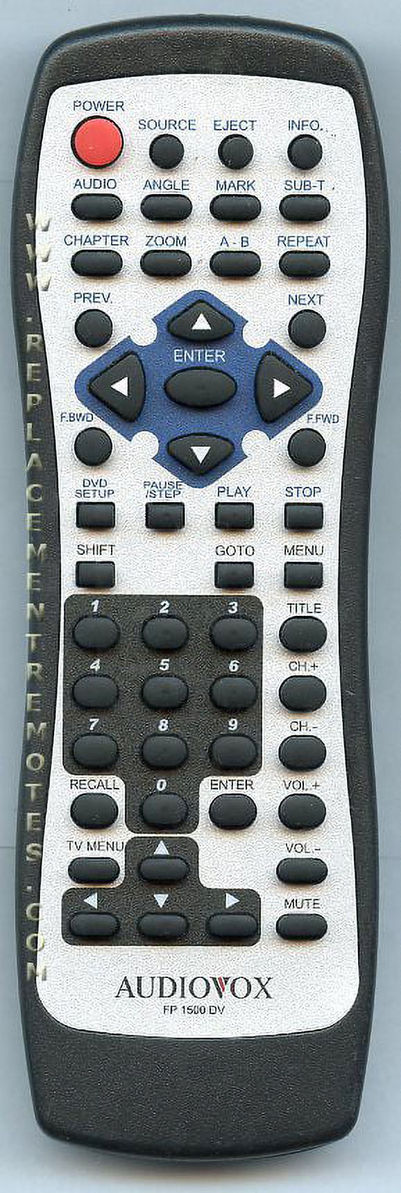 AUDIOVOX FP1500DV (p/n FP1500DV) DVD Player Remote Control (Used