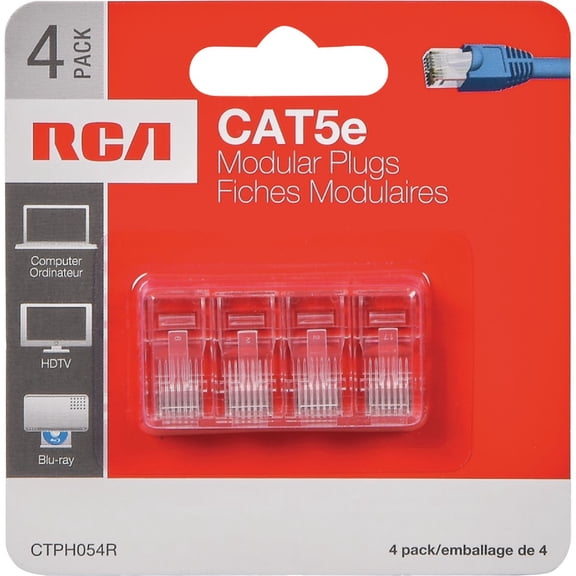 Audiovox Cat5 Connector Plug TPH054R - RJ45 Cat5 Cable Connector - 4 Pack