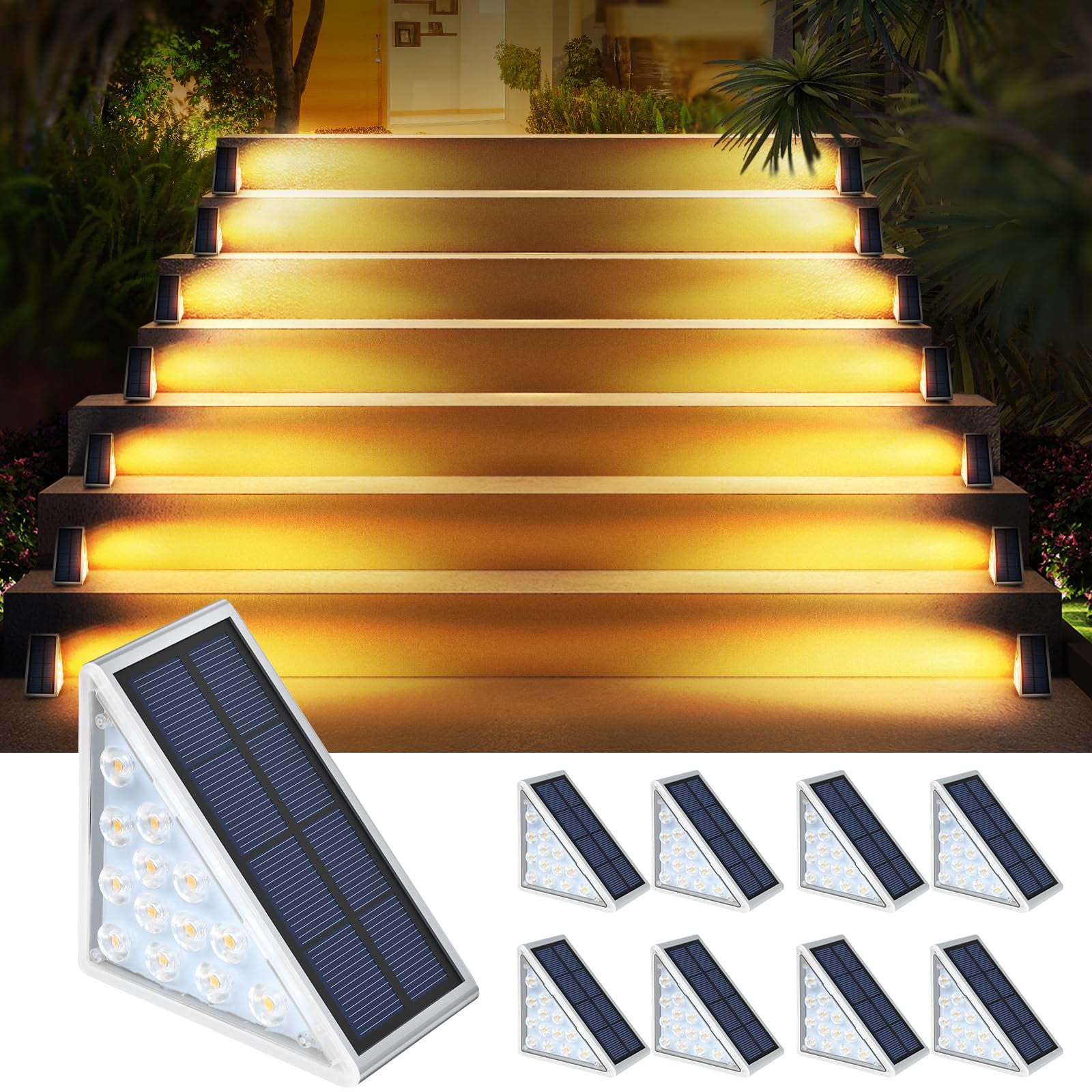 Warm White LED Solar Step Lights for Outdoor Stairs