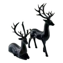 AUDeals 2Pcs Plastic Reindeer Figurines Standing & Lying Christmas Tabletop Decor, Holiday Home Ornaments for Living Room, Mantel & Festive Decorations
