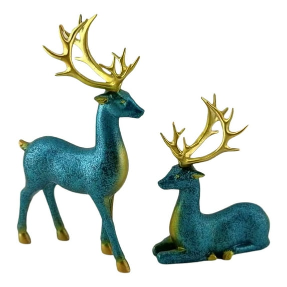 AUDeals 2Pcs Plastic Reindeer Figurines Standing & Lying Christmas Tabletop Decor, Holiday Home Ornaments for Living Room, Mantel & Festive Decorations