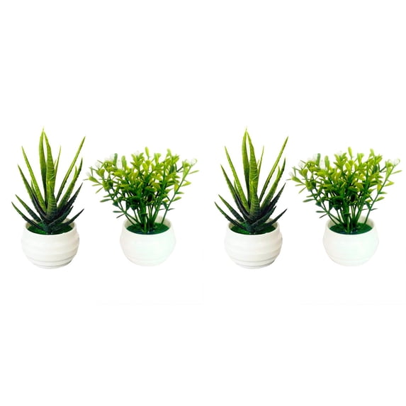 AUDeals 2Pcs Set Artificial Potted Plants Mini Plants Small Potted Green Decorative With Plastic White Pot for Home Decor