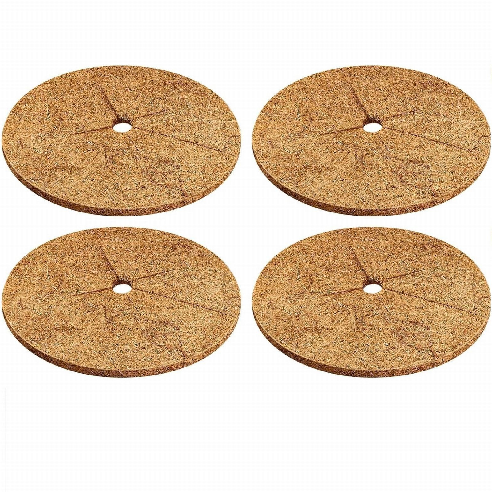 AUDeals 4-Pack 45cm Coconut Fiber Mulch Ring, Natural Coco Coir Tree Protector Mat and Plant Pot Soil Cover Disc for Indoor Outdoor Plants and Landscaping