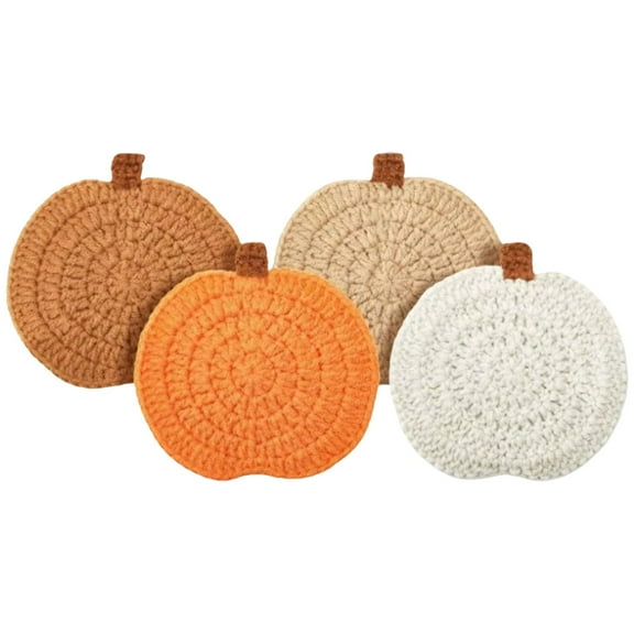 AUDeals 4 Pcs Crochet Pumpkin Set, Fall Decor Thanksgiving Orange Pumpkins 4.72 Inch Handmade Woven Decorations for Autumn Table Kitchen Home