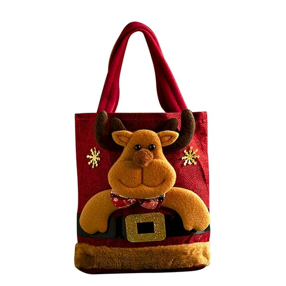 AUDeals 4PCS Bags Canvas Gift Bags Reusable Christmas Tote Bags New Year's Christmas 7.8*9.4 Inch Reusable Gift Goodie Bag for Gifts Wrapping Storage