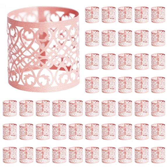 AUDeals 50-Pack Disposable Laser Cut Napkin Rings, Gold Foil Hollow Design Napkin Holders for Wedding, Party, Event, and Hotel Table Decor and Settings
