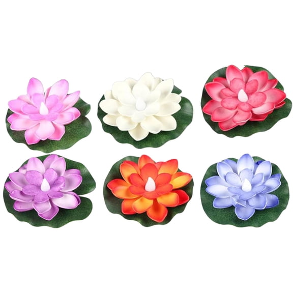 AUDeals 6 Pcs Solar Lotus Pond Lights, Waterproof Solar Lotus Floating LED with Lily Pads, Swimming Pool Pond Floating Night Lights for Patio Garden Pool Outdoor Party Decorations