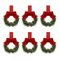 AUDeals 6pc Mini Christmas Cabinet Wreaths with Berries and Bows, Small Hanging Wreath for Door Wall Window Mantle Holiday Decorations, Festive Home Decor