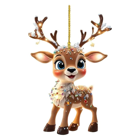 AUDeals Acrylic Reindeer Ornaments for Christmas Tree, Farmhouse Holiday Decorations, Rustic Country Hanging Reindeer Decor for Xmas Home