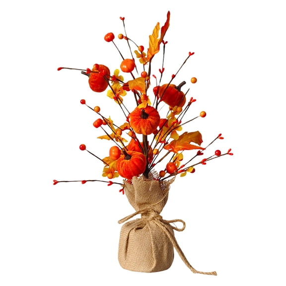AUDeals Artificial Pumpkin Berry Branches Faux Botanical Picks for Kitchen Table Centerpiece and Autumn Christmas Decor 