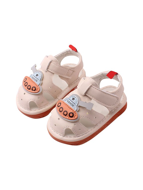 Baby Girls Closed Toe Cartoon Sandals, Breathable Non-Slip Summer Footwear for Casual Play (Beige, 9-12 Months )