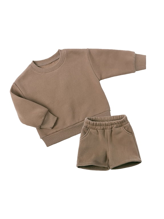 Baby Toddler Sweatshirt Shorts Set Summer Cotton Crewneck Long Sleeve Top Matching Outfit Clothes For Kids Boys Girls (J, 2-3 Years)