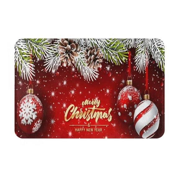 AUDeals Bath Mat Christmas Red Fir Branch Xmas Bath Mat Non Slip for Shower Soft Memory Foam Small Carpet Floor Runner Washable
