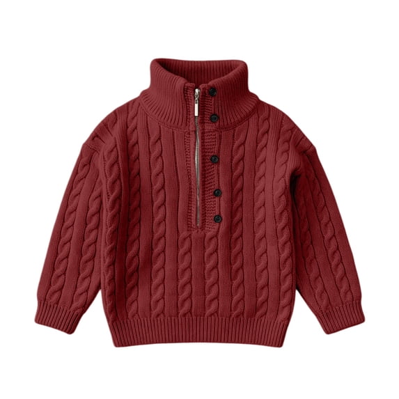 AUDeals Boys Girls Cable Knit Quarter Zip Sweater Mock Neck Button Pullover Knitted Sweater Toddler Baby Kids Casual Outerwear Tops (Red, 9-10 Years)