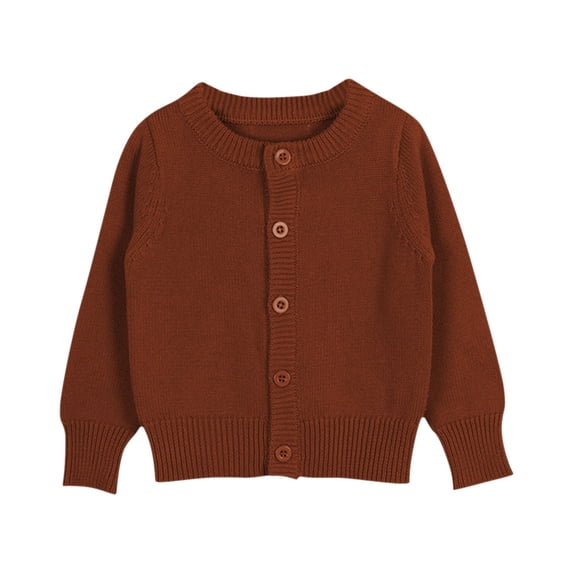 AUDeals Boys Girls Cardigan, Toddler Kids Crew Neck Button Front Knit Cardigan, Classic Solid Soft Everyday Knitted Sweater Jacket for Boys Girls (Coffee, 12-18 Months)