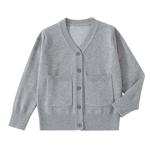 AUDeals Boys Girls Knit Cardigan V-Neck Long Sleeve Button Sweater Knitted Cotton School Uniform Preppy Fall Ribbed Sweater Jacket Tops (Light Ashy, 11-12 Years)