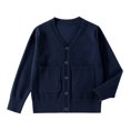thumbnail image 1 of AUDeals Boys Girls Knit Cardigan V-Neck Long Sleeve Button Sweater Knitted Cotton School Uniform Preppy Fall Ribbed Sweater Jacket Tops (Navy, 3-4 Years), 1 of 7