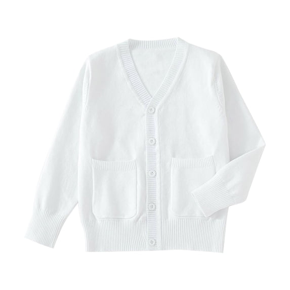 AUDeals Boys Girls Knit Cardigan V-Neck Long Sleeve Button Sweater Knitted Cotton School Uniform Preppy Fall Ribbed Sweater Jacket Tops (White, 11-12 Years)
