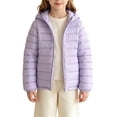 thumbnail image 1 of AUDeals Boys Girls Packable Puffer Jacket, Kids Hooded Lightweight Coat with Storage Bag, Warm Windproof Polyester Outerwear (Light Violet, 18-24 Months), 1 of 8