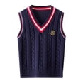 thumbnail image 1 of AUDeals Boys Girls Pullover Sweater Vest V-Neck Cable Knit Vest Sleeveless Knit Knitwear School Uniform Preppy Casual Layering Top (Navy, 7-8 Years), 1 of 6