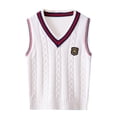 thumbnail image 1 of AUDeals Boys Girls Pullover Sweater Vest V-Neck Cable Knit Vest Sleeveless Knit Knitwear School Uniform Preppy Casual Layering Top (White, 3-4 Years), 1 of 6