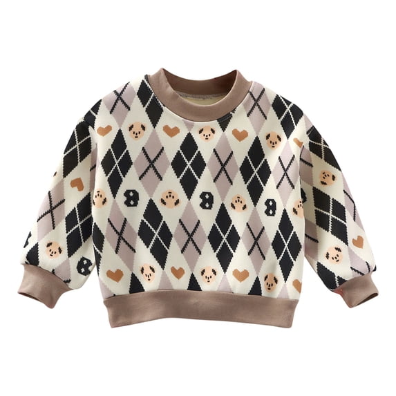 AUDeals Boys Girls Sweater, Toddler Kids Argyle Pattern Crewneck Sweatshirt, Fleece Lined Warm Casual Thick Knitted Pullover for Boys Girls (White, 5-6 Years)