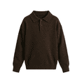 thumbnail image 1 of AUDeals Boys Girls Sweater, Toddler Kids Polo Collar Knit Pullover, Button Placket Loose Casual Long Sleeve Knitted Top for Boys Girls (Coffee, 1-2 Years), 1 of 6