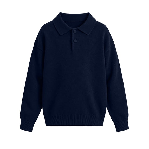 AUDeals Boys Girls Sweater, Toddler Kids Polo Collar Knit Pullover, Button Placket Loose Casual Long Sleeve Knitted Top for Boys Girls (Dark Blue, 1-2 Years)