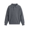 thumbnail image 1 of AUDeals Boys Girls Sweater, Toddler Kids Polo Collar Knit Pullover, Button Placket Loose Casual Long Sleeve Knitted Top for Boys Girls (Grey, 3-4 Years), 1 of 6