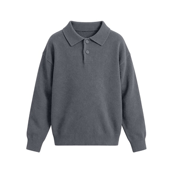 AUDeals Boys Girls Sweater, Toddler Kids Polo Collar Knit Pullover, Button Placket Loose Casual Long Sleeve Knitted Top for Boys Girls (Grey, 3-4 Years)