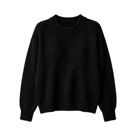 AUDeals Boys Girls Sweater, Toddler Kids Waffle Knit Crewneck Pullover, Casual Loose Fit Chunky Texture Knitted Sweater for Boys Girls (Black, 11-12 Years)