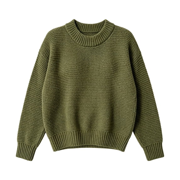 AUDeals Boys Girls Sweater, Toddler Kids Waffle Knit Crewneck Pullover, Casual Loose Fit Chunky Texture Knitted Sweater for Boys Girls (Blackish Green, 17-18 Years)