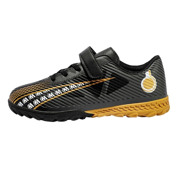AUDeals Boys Girls Turf Cleats, Firm Ground Lace-Up Soccer Shoes, Non-Slip Football Training Sneakers (Black, 10-10.5 Years)