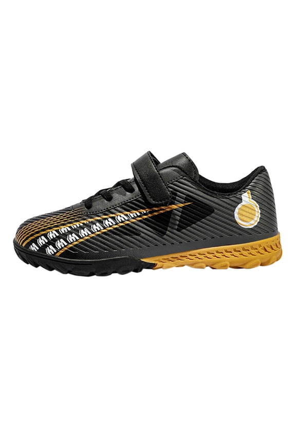Boys Girls Turf Cleats, Lace-Up Firm Ground Sports Shoes, Non-Slip Football and Baseball Training Sneakers (Black, 10-10.5 Years)