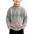 thumbnail image 1 of AUDeals Boys Turtleneck Argyle Cable Knit Sweater Pullover Sweater Long Sleeve Knitwear Preppy Casual Layering Top for Daily Wear (Grey, 3-4 Years), 1 of 5