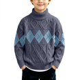 thumbnail image 1 of AUDeals Boys Turtleneck Argyle Cable Knit Sweater Pullover Sweater Long Sleeve Knitwear Preppy Casual Layering Top for Daily Wear (Navy, 9-10 Years), 1 of 5