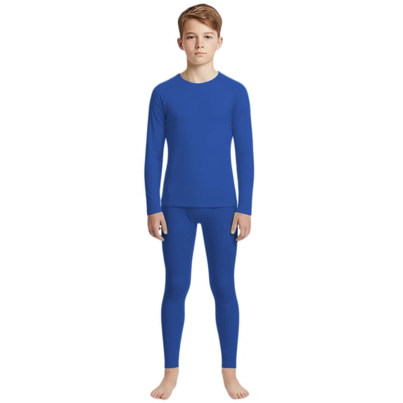 AUDeals Boys Youth Quick Drying Compression Long Sleeve Shirt Pants Set Athletic Tights Baselayer Training Clothes Undershirts (Blue, 7-8 Years)