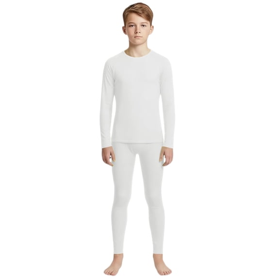AUDeals Boys Youth Quick Drying Compression Long Sleeve Shirt Pants Set Athletic Tights Baselayer Training Clothes Undershirts (White, 9-10 Years)