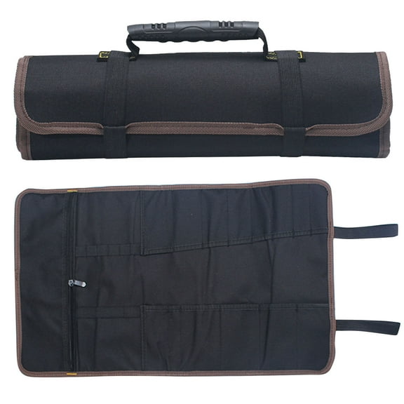 AUDeals Canvas Tool Roll Up Pouch with Zipper, Foldable Multi-Purpose Tool Organizer Bag, Professional Storage for Electrical and Maintenance Tools, Includes Hanging Loop