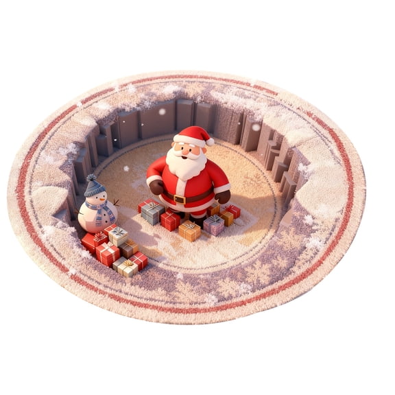 AUDeals Christmas 3D Rug Circular Carpets Mat with Various Designs Bring Visual Depth and Three Dimensional Feel Actually Two Dimensional