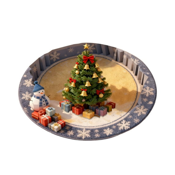 AUDeals Christmas 3D Rug Circular Carpets Mat with Various Designs Bring Visual Depth and Three Dimensional Feel Actually Two Dimensional