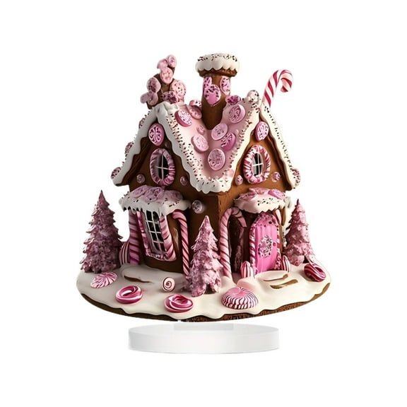 AUDeals Christmas House Ornament, 2D Acrylic Cabin Decor with Base, Special Shape Art Decor for Home Desktop, Xmas Tabletop Decoration