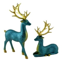 AUDeals Christmas Reindeer Figurines, Elegant Standing and Lying Reindeer Decor Set, Plastic Decor 2Pcs Holiday Home Tabletop Sculptures for Christmas Mantel, Shelf, and Party Centerpiece