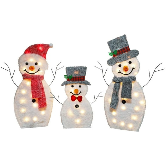 AUDeals Christmas Snowman Yard Decoration Outdoor Lighted Holiday Decor Illuminated Snowman Family Garden Xmas Tree Home Decorations Festive Scene