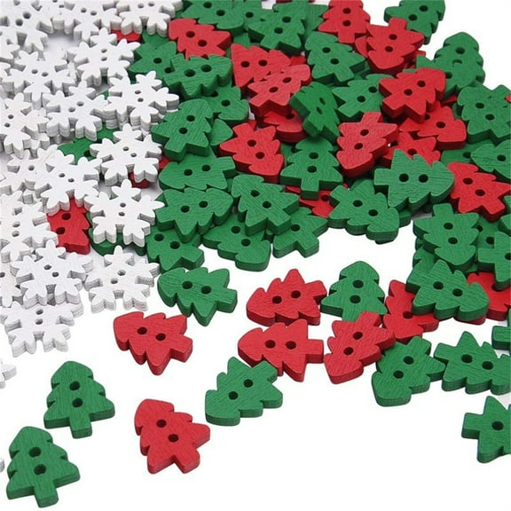 AUDeals ‌Christmas Wooden Buttons, Red Green White Xmas Tree Snowflake Shapes for Sewing, Scrapbooking, Crafting, and Holiday DIY Decorations‌