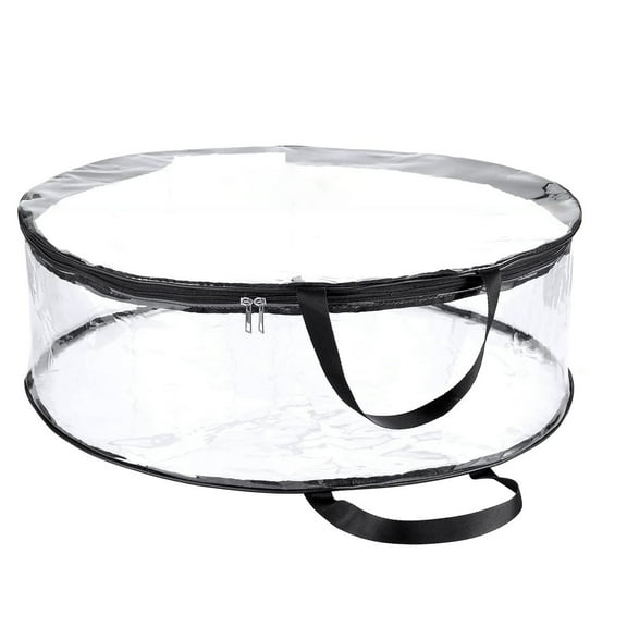 AUDeals Christmas Wreath Storage Bag, Transparent Artificial Wreath Container Box with Sturdy Handle & Zippered Closure for Holiday Decor Protection